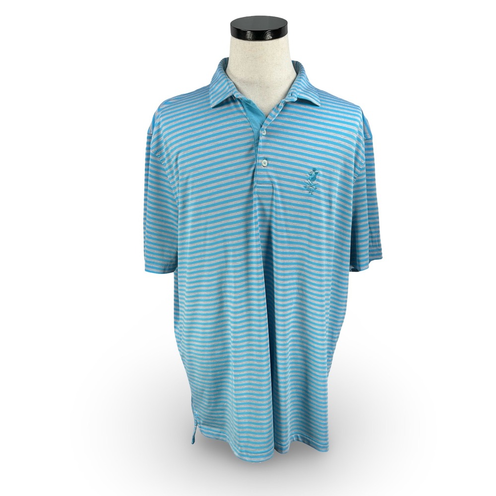 Johnnie-O‎ Mens XXL Blue Gray Striped Radley Run Golf Polo Shirt Short Sleeve